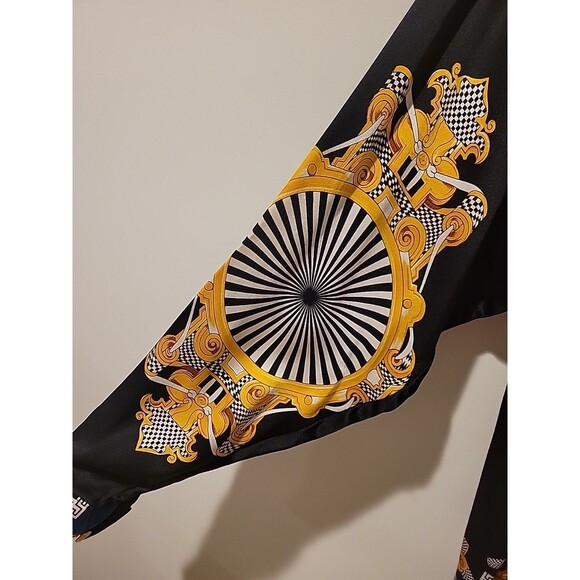 Vintage Creme De Silk Black/Gold Silk Button-Down Shirt Baroque Rotary Print L? - Picture 7 of 10